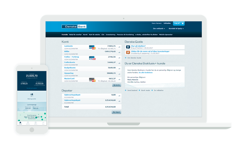 eBanking mock up on computer and Danske Mobile Banking app