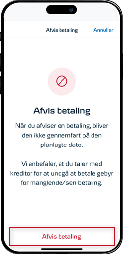 Skærmbillede mobilbank: Godkend afvisning af betalingen.