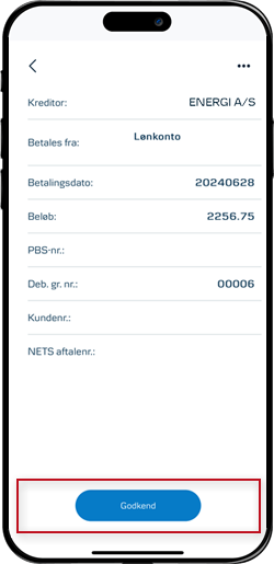 Skærmbillede mobilbank: Godkend afvisning af betalingen.
