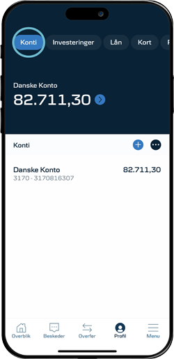 Skærmbillede mobilbank, der viser kontoversigten