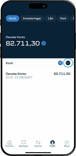 Skærmbillede mobilbank, der viser ikonet med de tre prikker som går til Indstillinger