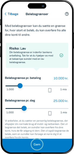 Skærmbillede mobilbank, der viser knappen