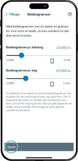 Skærmbillede mobilbank, der viser status