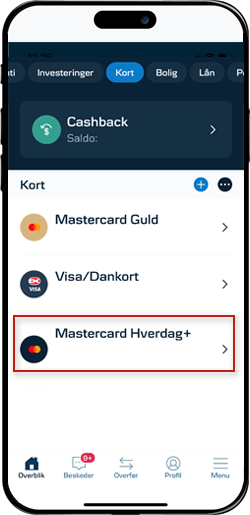 Skærmbillede mobilbank: Vælg kort