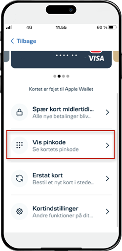 Skærmbillede mobilbank: Vis pinkode