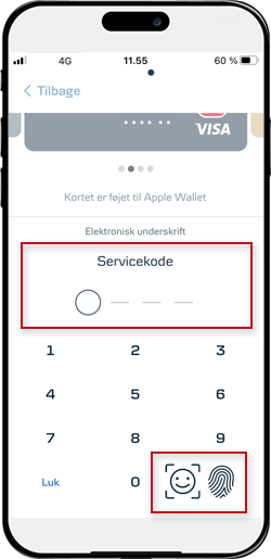 Skærmbillede mobilbank: Indtast pinkode