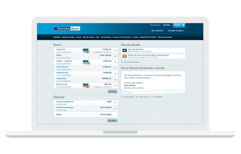 Computer med screenshots fra netbank